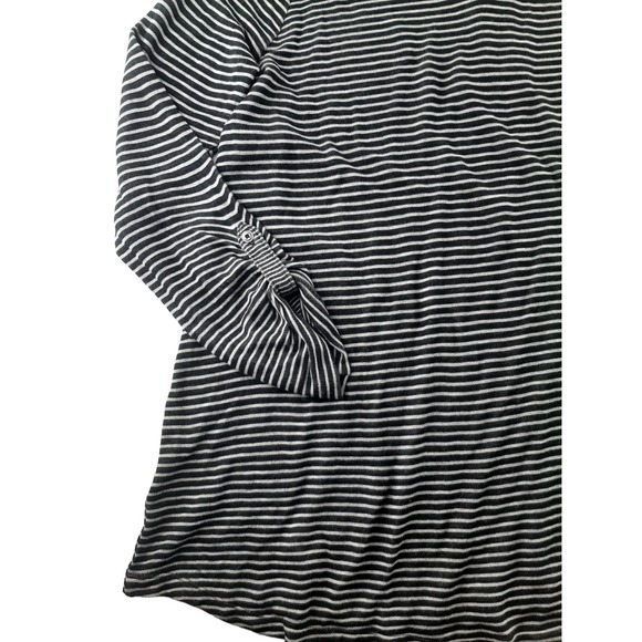 J Jill Women's Black Grey Stripe Collared Long Sleeve Tunic Top Lightweight M - Picture 5 of 7